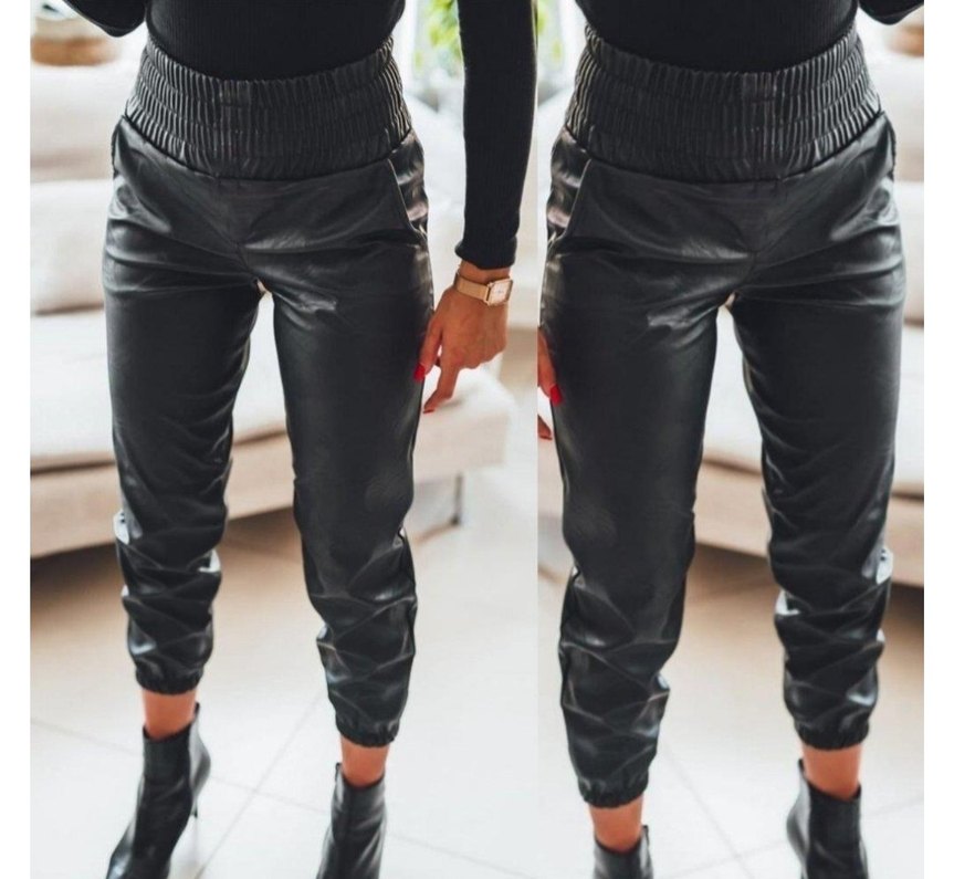 Kadın Siyah Deri Kemerli Dar Kesim Pantolon - Görsel 2