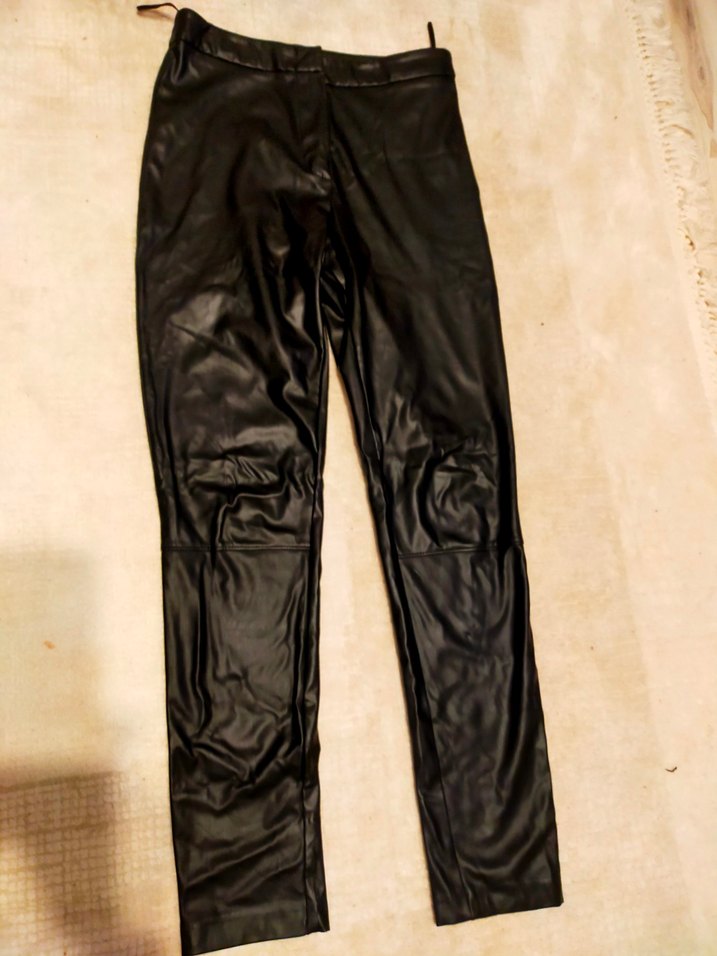 Siyah Parlak Deri Kadın pantolon - Görsel 2