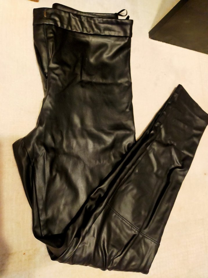 Siyah Parlak Deri Kadın pantolon - Görsel 3