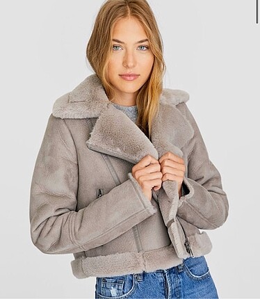 Stradivarius suni kürklü biker ceket