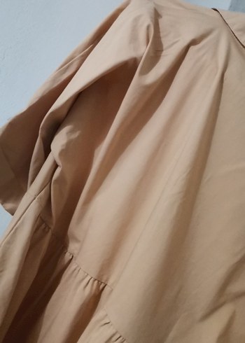 Bej Kısa Kollu Mini Keten Elbise - Görsel 6