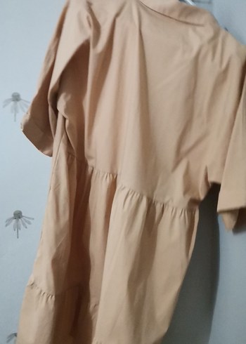 Bej Kısa Kollu Mini Keten Elbise - Görsel 5