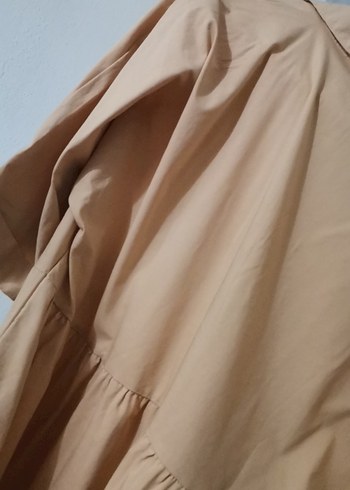 Bej Kısa Kollu Mini Keten Elbise - Görsel 7