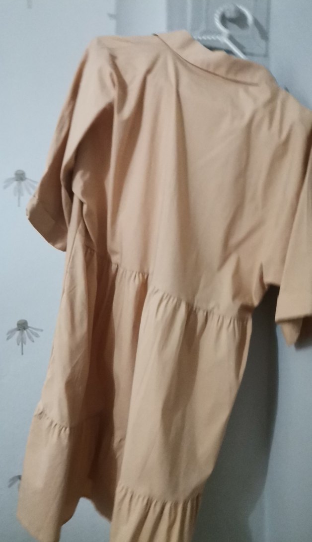 Bej Kısa Kollu Mini Keten Elbise - Görsel 5