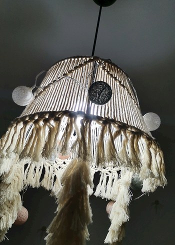 Bej Püsküllü Makrome Avize - Görsel 5