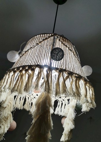 Bej Püsküllü Makrome Avize - Görsel 6