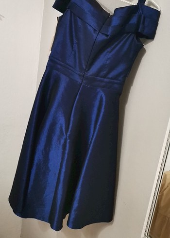 Parlak pafta kumaş Lacivert Kadın Uzun Abiye Elbise - Görsel 8