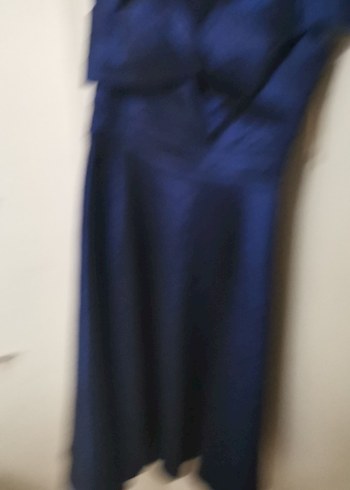 Parlak pafta kumaş Lacivert Kadın Uzun Abiye Elbise - Görsel 6