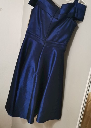 Parlak pafta kumaş Lacivert Kadın Uzun Abiye Elbise - Görsel 9