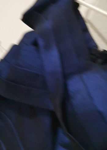 Parlak pafta kumaş Lacivert Kadın Uzun Abiye Elbise - Görsel 4