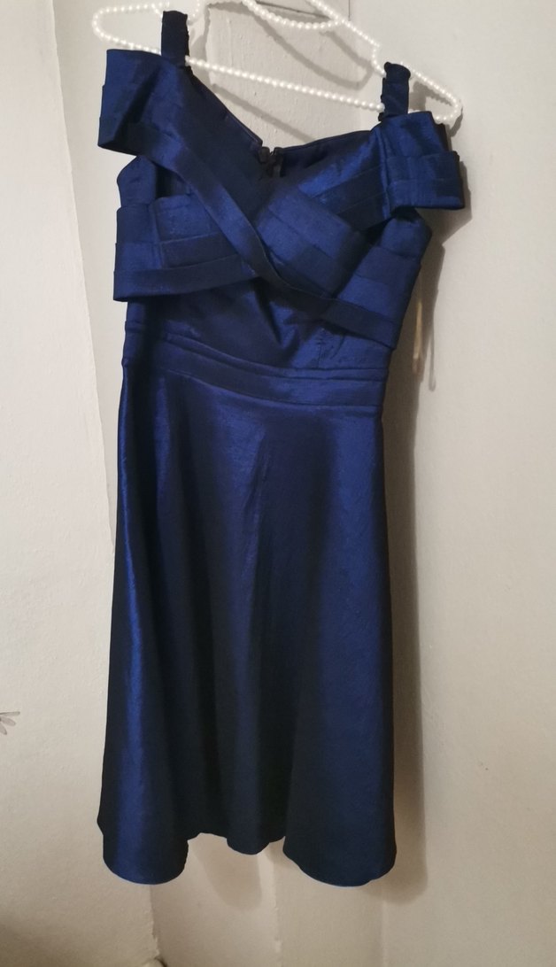 Parlak pafta kumaş Lacivert Kadın Uzun Abiye Elbise - Görsel 2