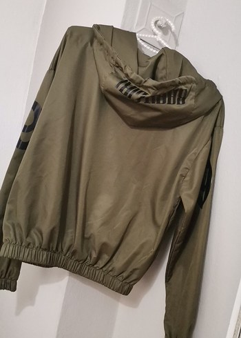 Kapüşonlu Haki Kadın Spor Ceket - Görsel 9