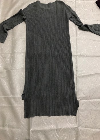 Gri Uzun Kollu Pliseli Triko Elbise - Görsel 3