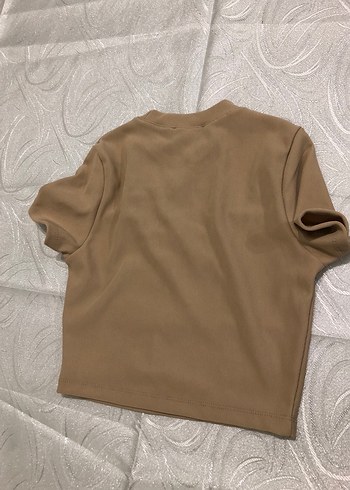 Bej Kısa Kollu Crop Top - Görsel 3