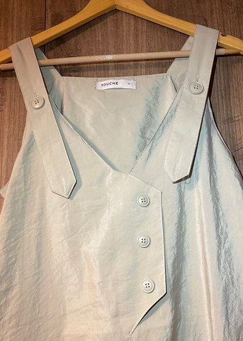 Bej Keten Uzun Askılı Elbise touche m beden bej rengi - Görsel 2