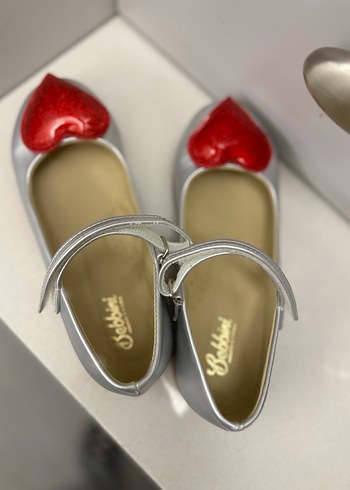 Kız Çocuk gri  Ayakkabı Parlak Kalp Detaylı babet - Görsel 3