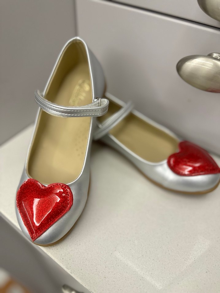 Kız Çocuk gri  Ayakkabı Parlak Kalp Detaylı babet - Görsel 2