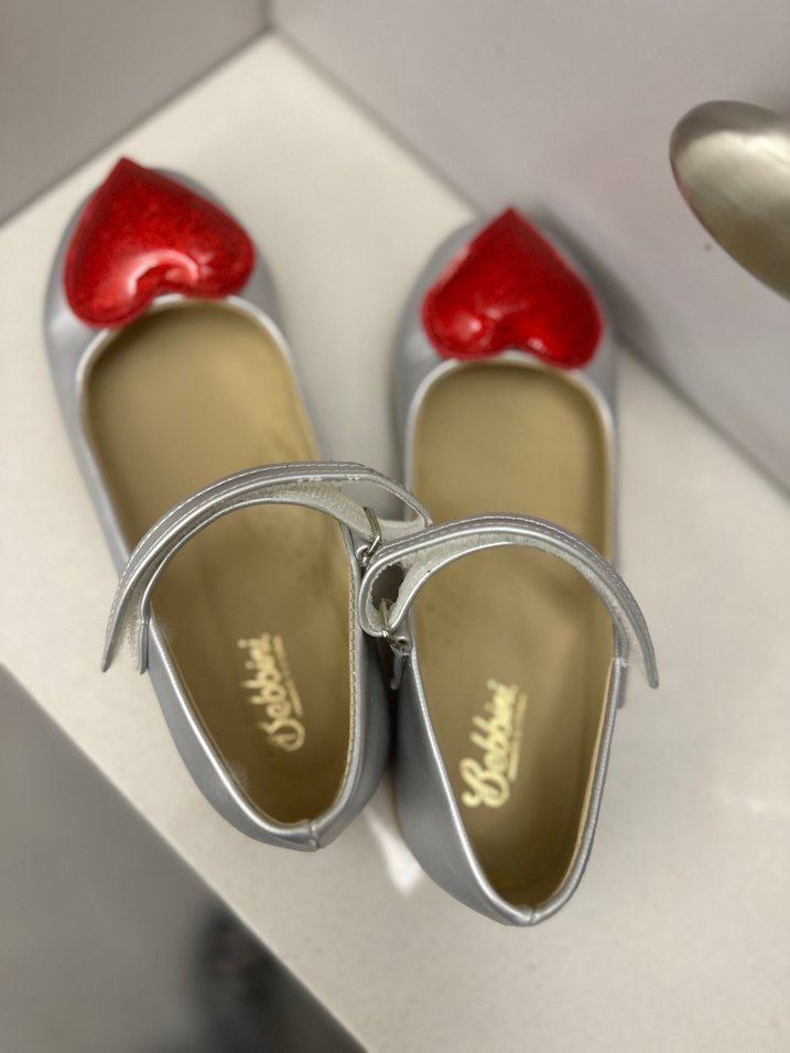 Kız Çocuk gri  Ayakkabı Parlak Kalp Detaylı babet - Görsel 3