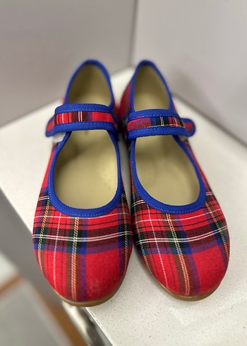 Kız Çocuk Renkli Kareli Tokalı Babet - Görsel 2