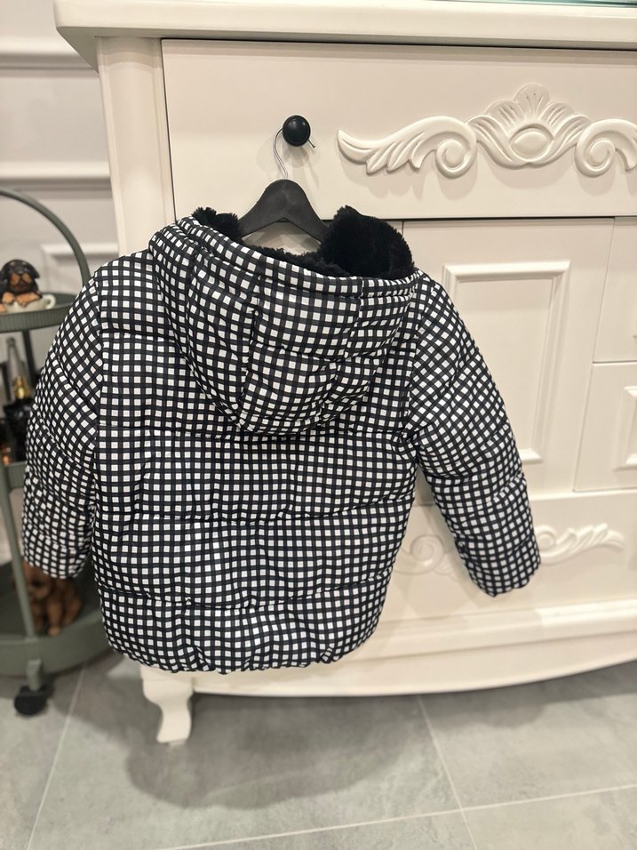 Kapüşonlu Ekose Desenli  Çocuk Mont - Görsel 4