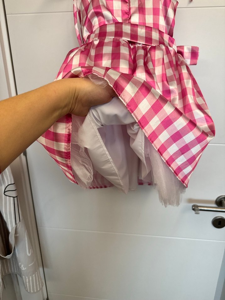 Pembe Barbie Kareli Askılı Elbise - Görsel 3