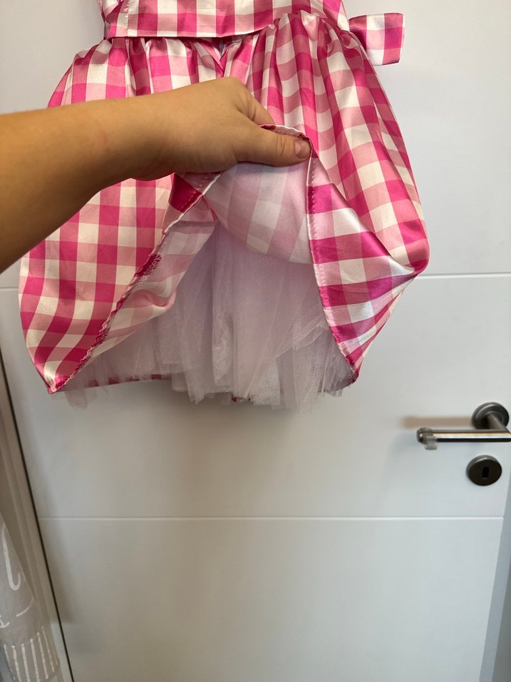 Pembe Barbie Kareli Askılı Elbise - Görsel 5