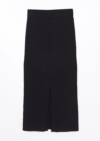 LCW Comfort Siyah Beli Lastikli Dokulu Kadın Triko Etek - Görsel 4