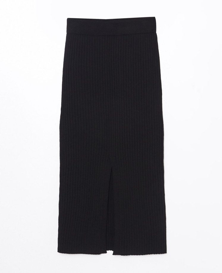 LCW Comfort Siyah Beli Lastikli Dokulu Kadın Triko Etek - Görsel 4