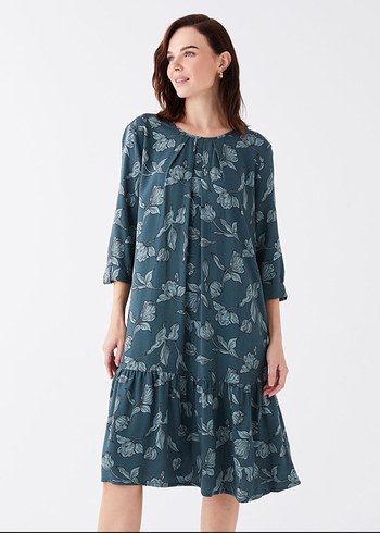 LCW Grace Ekru Bisiklet Yaka Desenli Elbise - Görsel 2