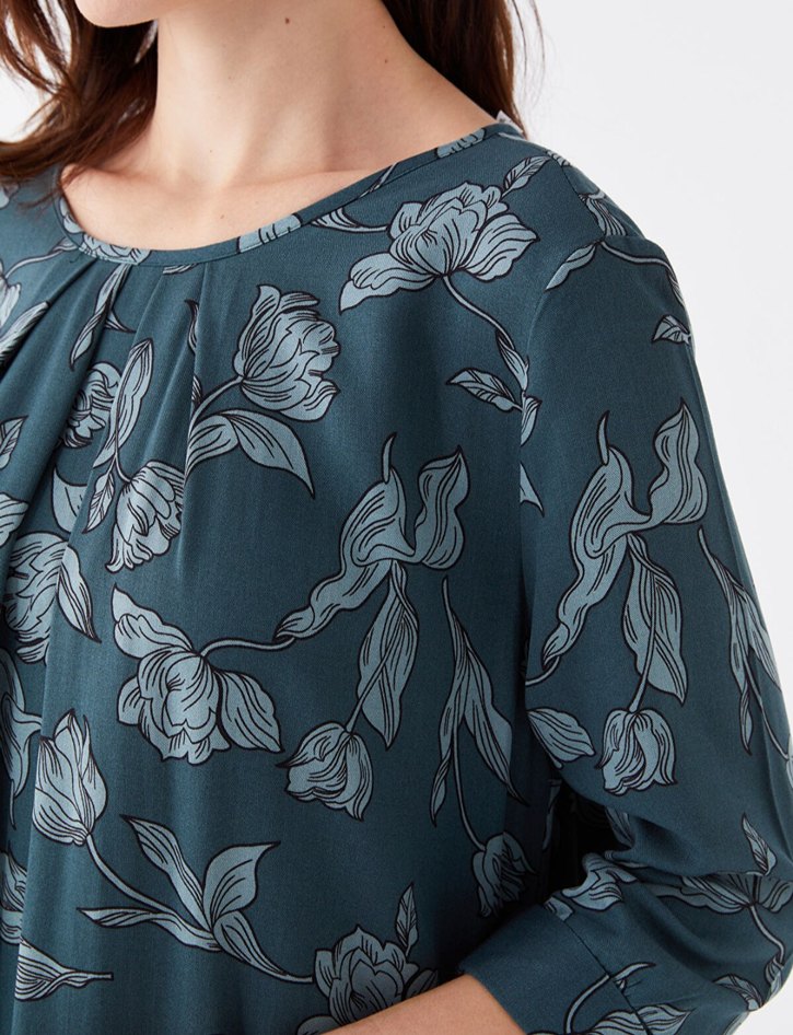 LCW Grace Ekru Bisiklet Yaka Desenli Elbise - Görsel 4