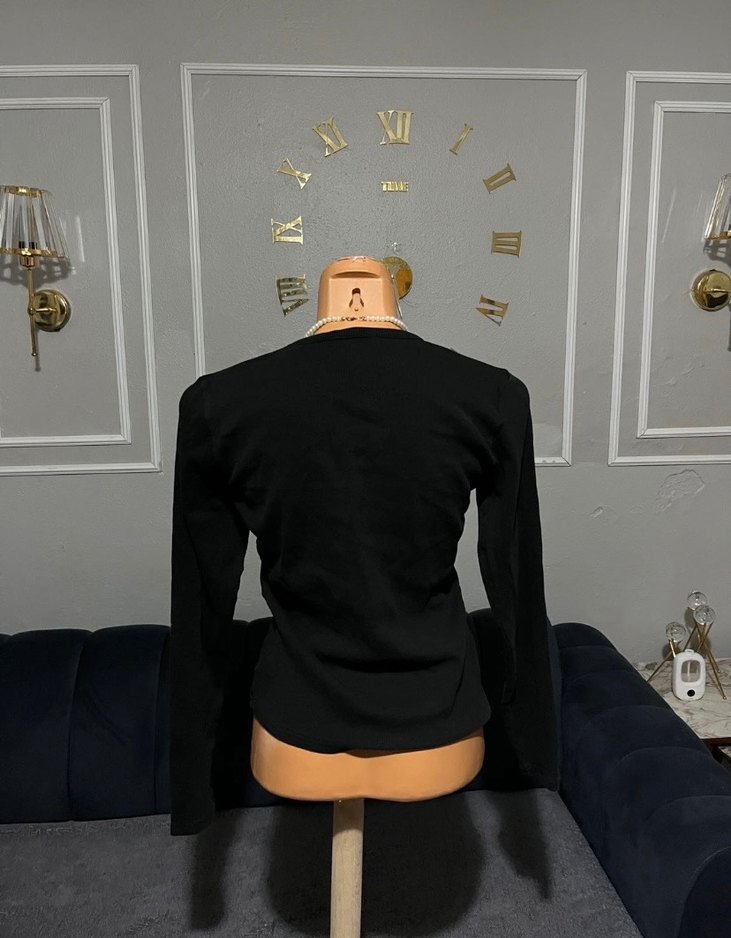 Siyah Kadın Uzun Kollu Bisiklet Yaka Kazak - Görsel 4