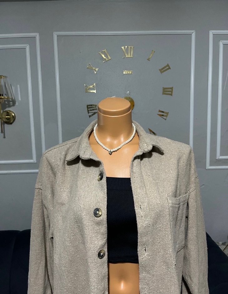 Bej Rahat Kesim Düğmeli Kadın Gömlek - Görsel 2