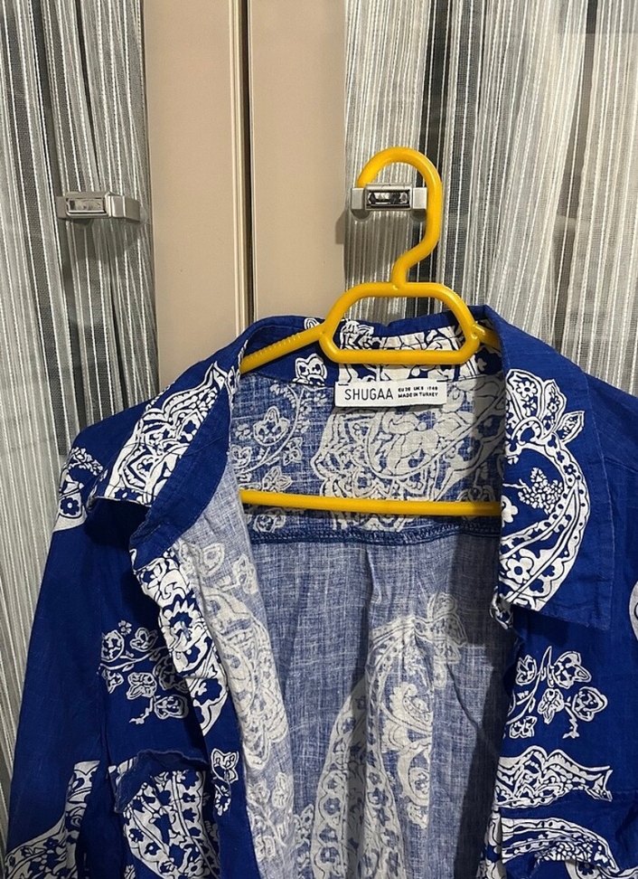 Bohem Tarz Lacivert Desenli Uzun Kollu Gömlek - Görsel 2