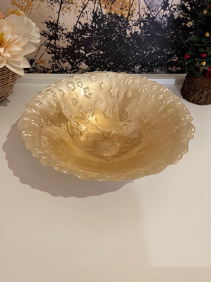 Bej Çiçek Desenli Dekoratif Tabak - Görsel 2