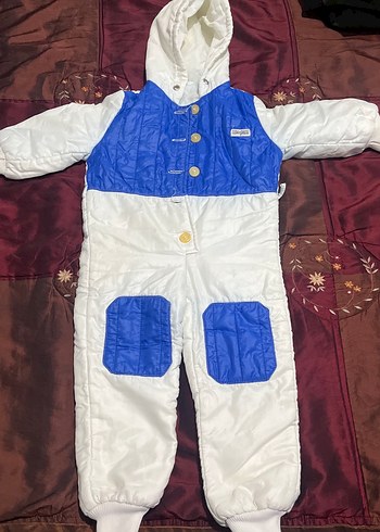 Düğmeli Beyaz Mavi Bebek Kayak Tulumu - Görsel 2