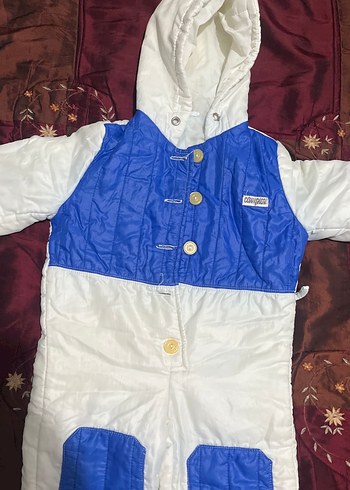 Düğmeli Beyaz Mavi Bebek Kayak Tulumu - Görsel 3