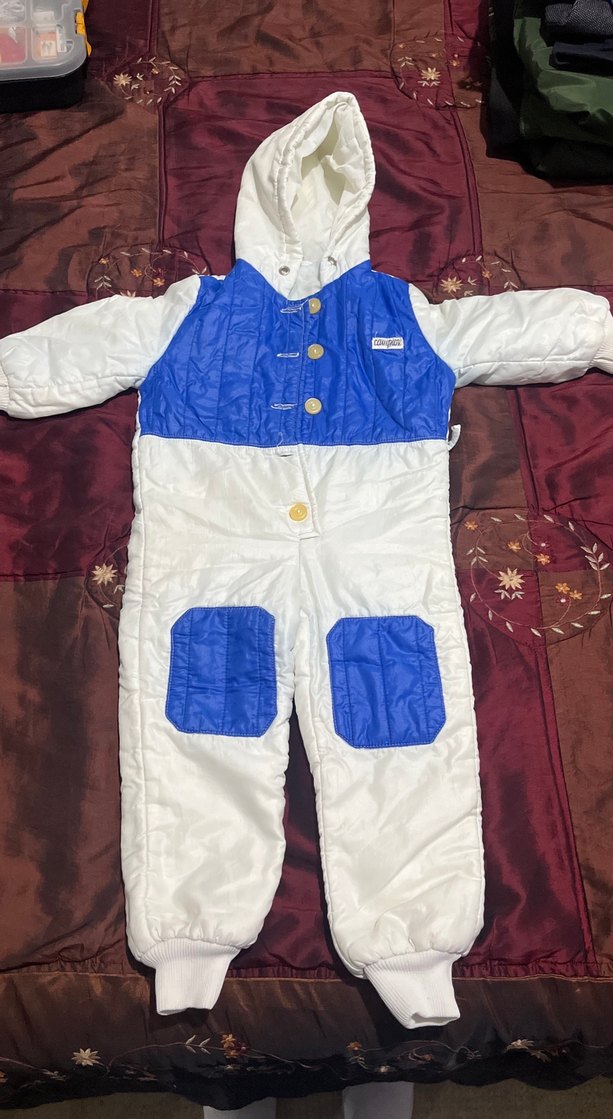 Düğmeli Beyaz Mavi Bebek Kayak Tulumu - Görsel 2