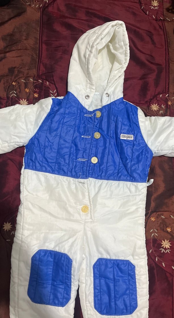 Düğmeli Beyaz Mavi Bebek Kayak Tulumu - Görsel 3