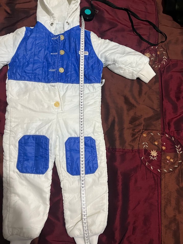 Düğmeli Beyaz Mavi Bebek Kayak Tulumu - Görsel 5