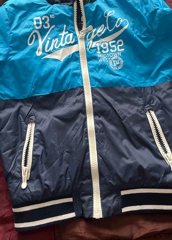 Mavi Fermuarlı Kapüşonlu Erkek Çocuk Mont - Görsel 14