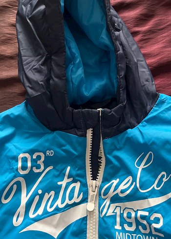 Mavi Fermuarlı Kapüşonlu Erkek Çocuk Mont - Görsel 2