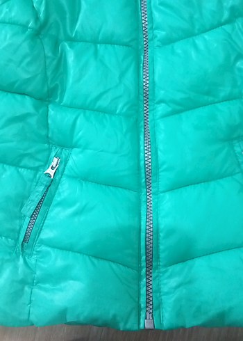 Kızlar için Turkuaz Parlak Fermuarlı Yelek - Görsel 3