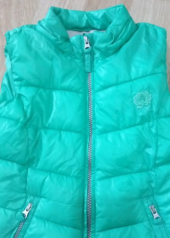 Kızlar için Turkuaz Parlak Fermuarlı Yelek - Görsel 2