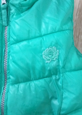 Kızlar için Turkuaz Parlak Fermuarlı Yelek - Görsel 4