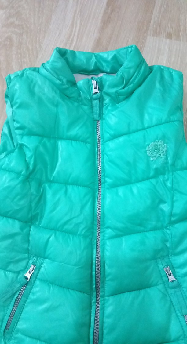 Kızlar için Turkuaz Parlak Fermuarlı Yelek - Görsel 2