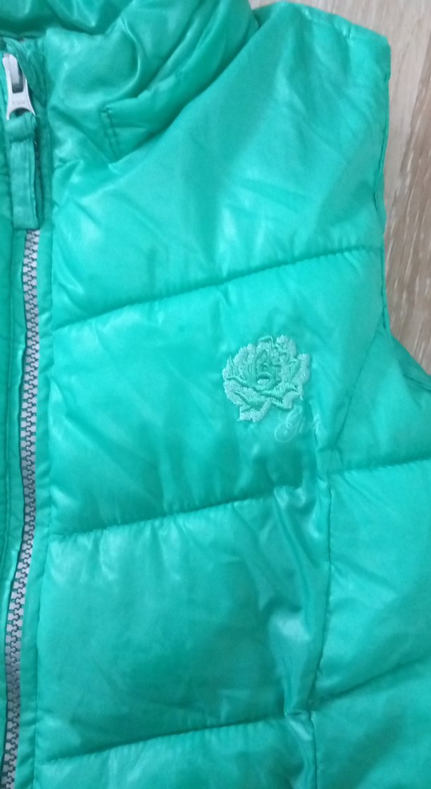 Kızlar için Turkuaz Parlak Fermuarlı Yelek - Görsel 4