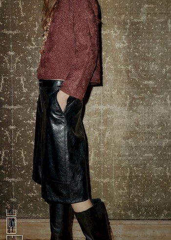Kadın Siyah Deri bermuda pantolon - Görsel 3