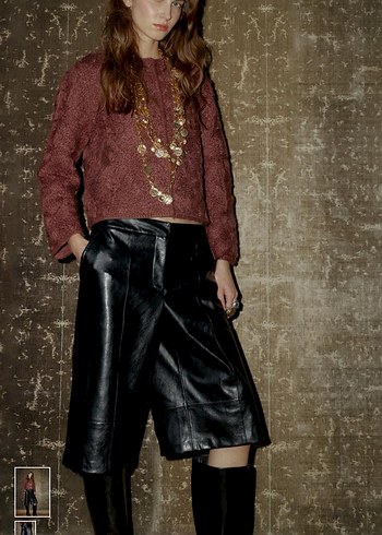 Kadın Siyah Deri bermuda pantolon - Görsel 2