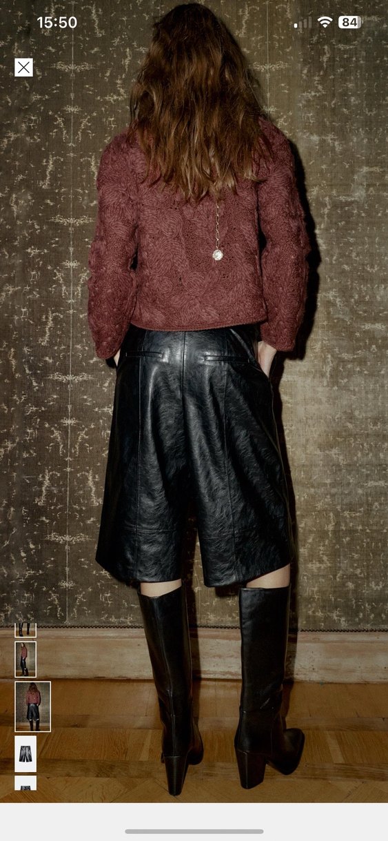 Kadın Siyah Deri bermuda pantolon - Görsel 4