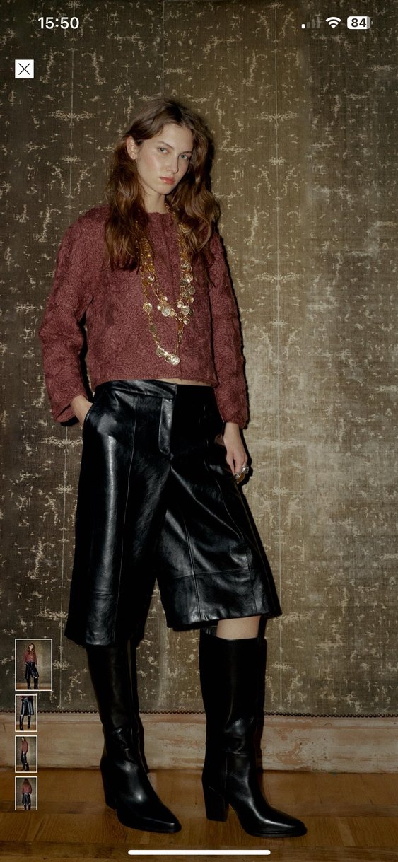 Kadın Siyah Deri bermuda pantolon - Görsel 2